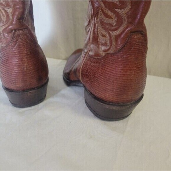 Tony Lama Size 9 4607 Brown Leather Embroidered Cowboy Boots Pointed Toe - Picture 8 of 13
